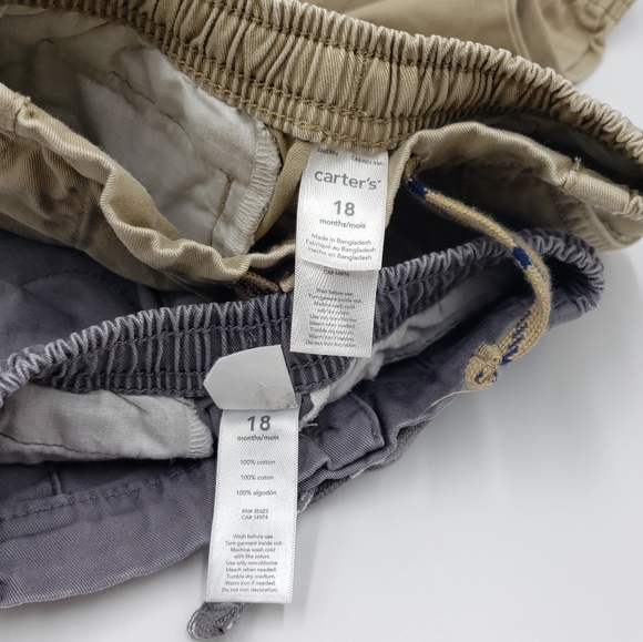Carter's Twill Jogger Pants Gray Tan Kids Baby Size 18 Months Pull-On Cotton - Picture 2 of 4